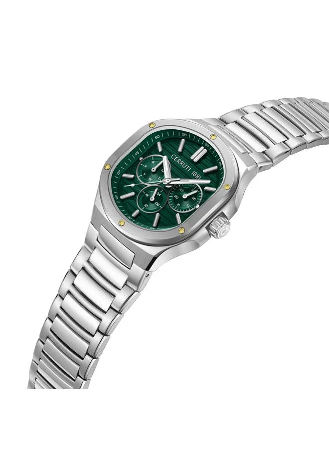 CERRUTI 1881 Trento Green Dial Stainless Steel Bracelet Multifunction Watch for Men, 40mm